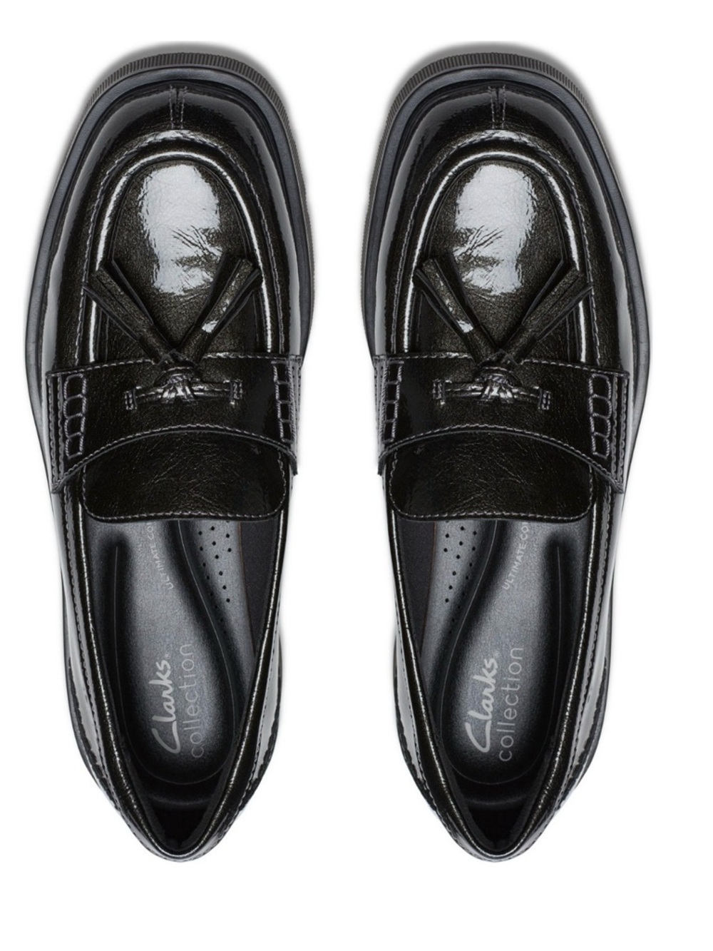 Clarks Women's Black Patent Tassel Loafers